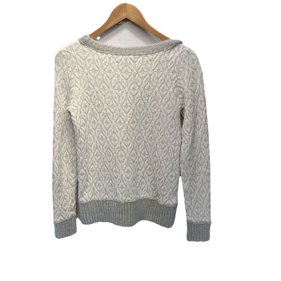LOFT Womens Textured Diamond Knit Sweater S  Nylon Mohair Wool Blend White Gray - Picture 3 of 13